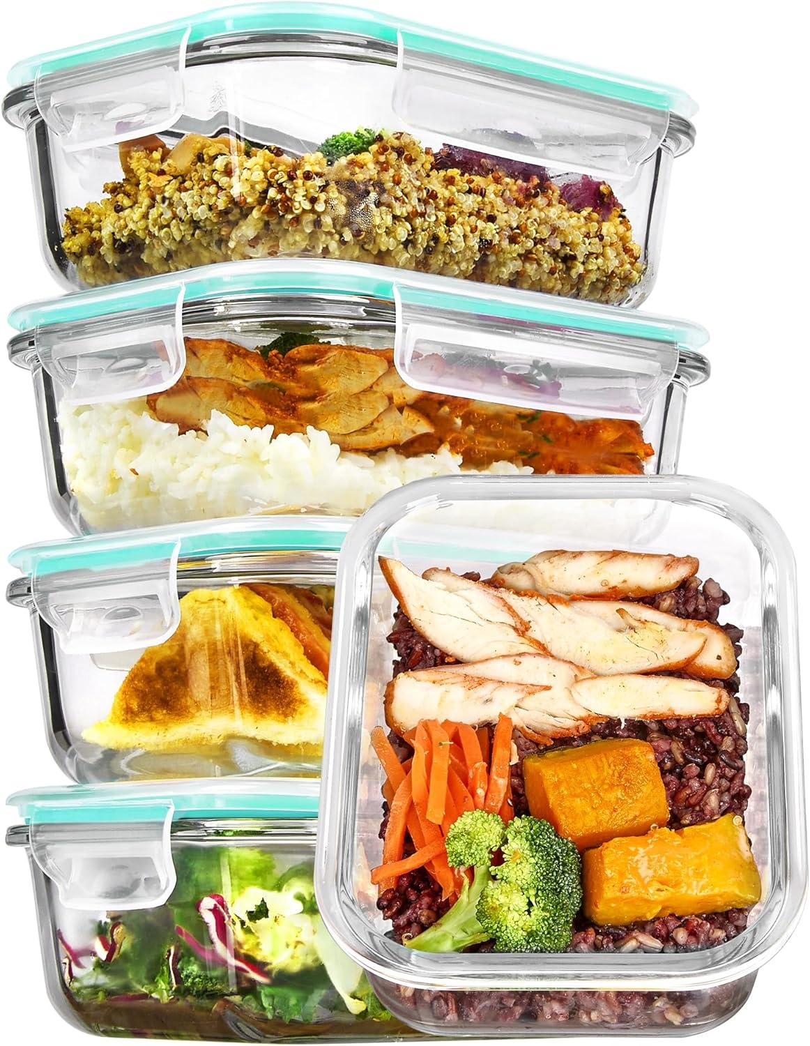 image:imageVtopmart 5Pack 30oz Glass Meal Prep Container Sets with Lids Grey Glass Food Storage Containers Snap Airtight Lid For Microwave Oven Freezer and Dishwasher Safe BPA FreeGreen