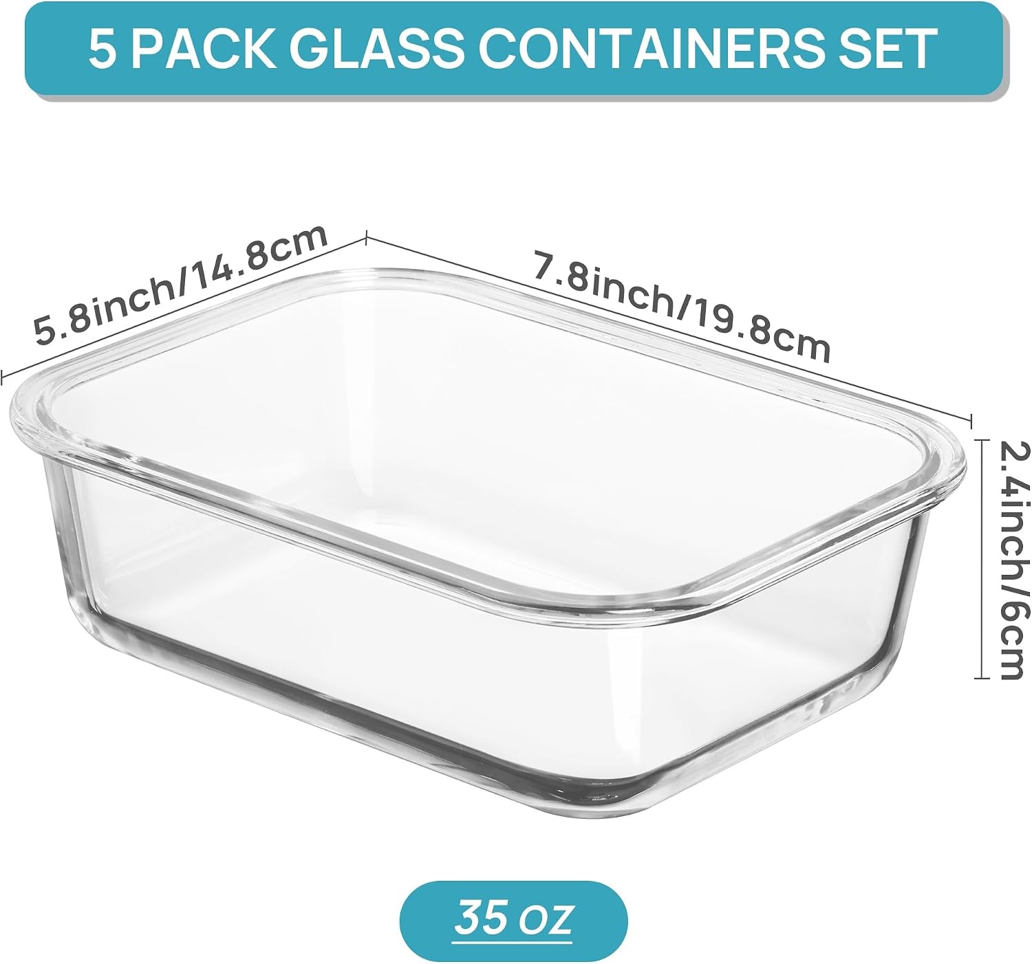 image:imageVtopmart 5Pack 30oz Glass Meal Prep Container Sets with Lids Grey Glass Food Storage Containers Snap Airtight Lid For Microwave Oven Freezer and Dishwasher Safe BPA FreeGrey