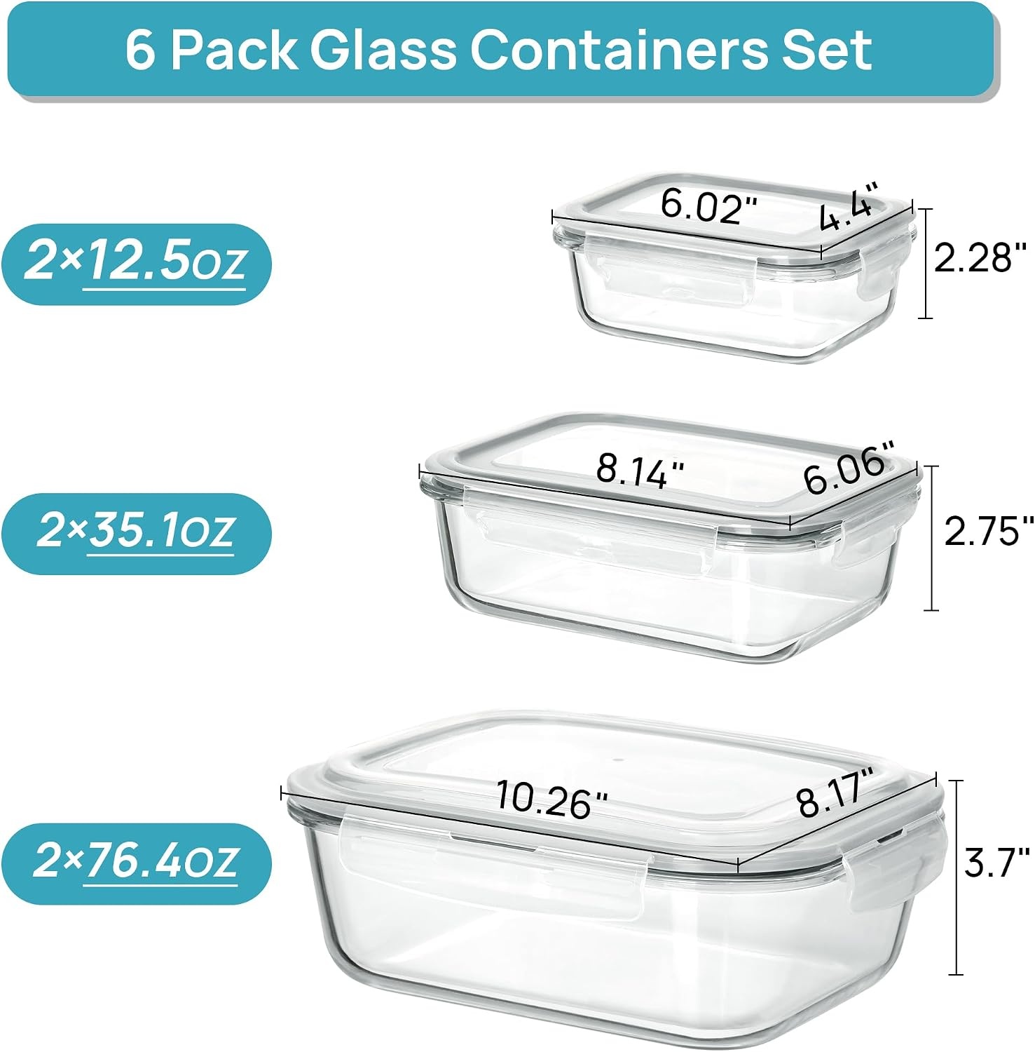 image:imageVtopmart 5Pack 30oz Glass Meal Prep Container Sets with Lids Grey Glass Food Storage Containers Snap Airtight Lid For Microwave Oven Freezer and Dishwasher Safe BPA FreeGrey