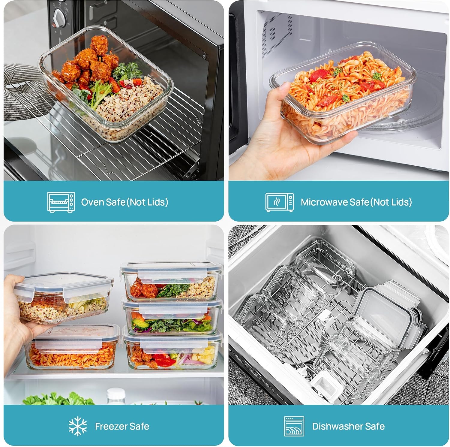 image:imageVtopmart 5Pack 30oz Glass Meal Prep Container Sets with Lids Grey Glass Food Storage Containers Snap Airtight Lid For Microwave Oven Freezer and Dishwasher Safe BPA FreeGrey