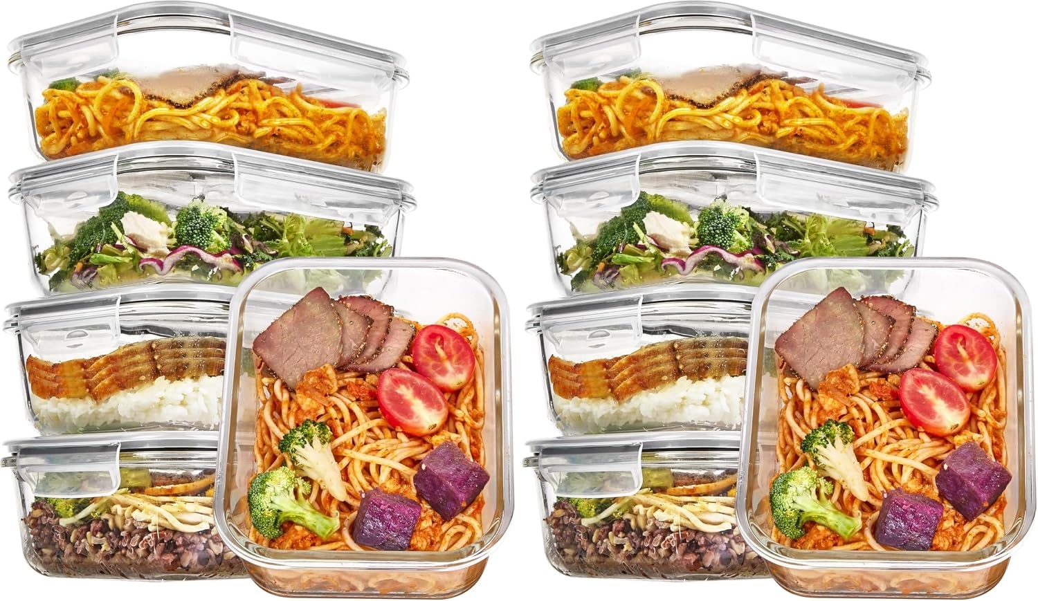 image:imageVtopmart 5Pack 30oz Glass Meal Prep Container Sets with Lids Grey Glass Food Storage Containers Snap Airtight Lid For Microwave Oven Freezer and Dishwasher Safe BPA FreeGrey