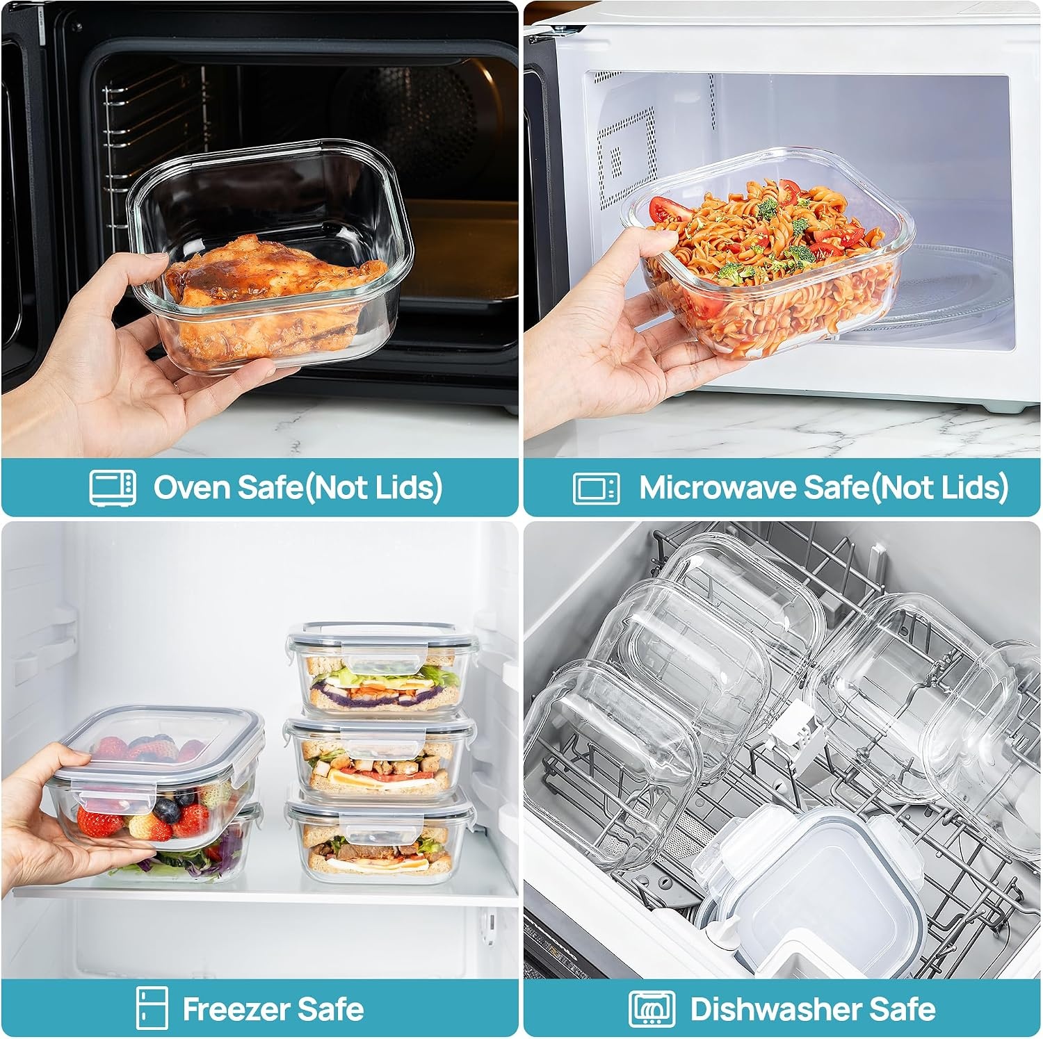 image:imageVtopmart 5Pack 30oz Glass Meal Prep Container Sets with Lids Grey Glass Food Storage Containers Snap Airtight Lid For Microwave Oven Freezer and Dishwasher Safe BPA FreeGrey