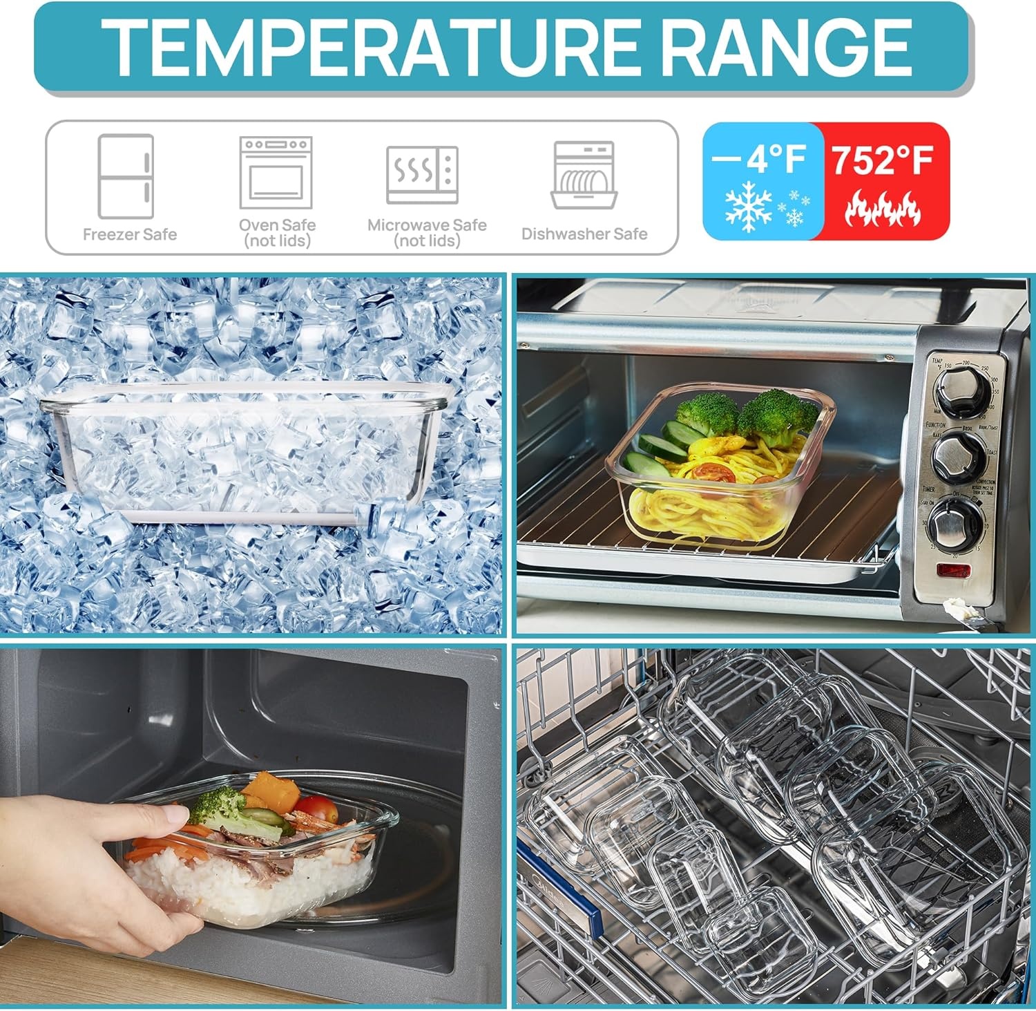 image:imageVtopmart 5Pack 30oz Glass Meal Prep Container Sets with Lids Grey Glass Food Storage Containers Snap Airtight Lid For Microwave Oven Freezer and Dishwasher Safe BPA FreeGreen
