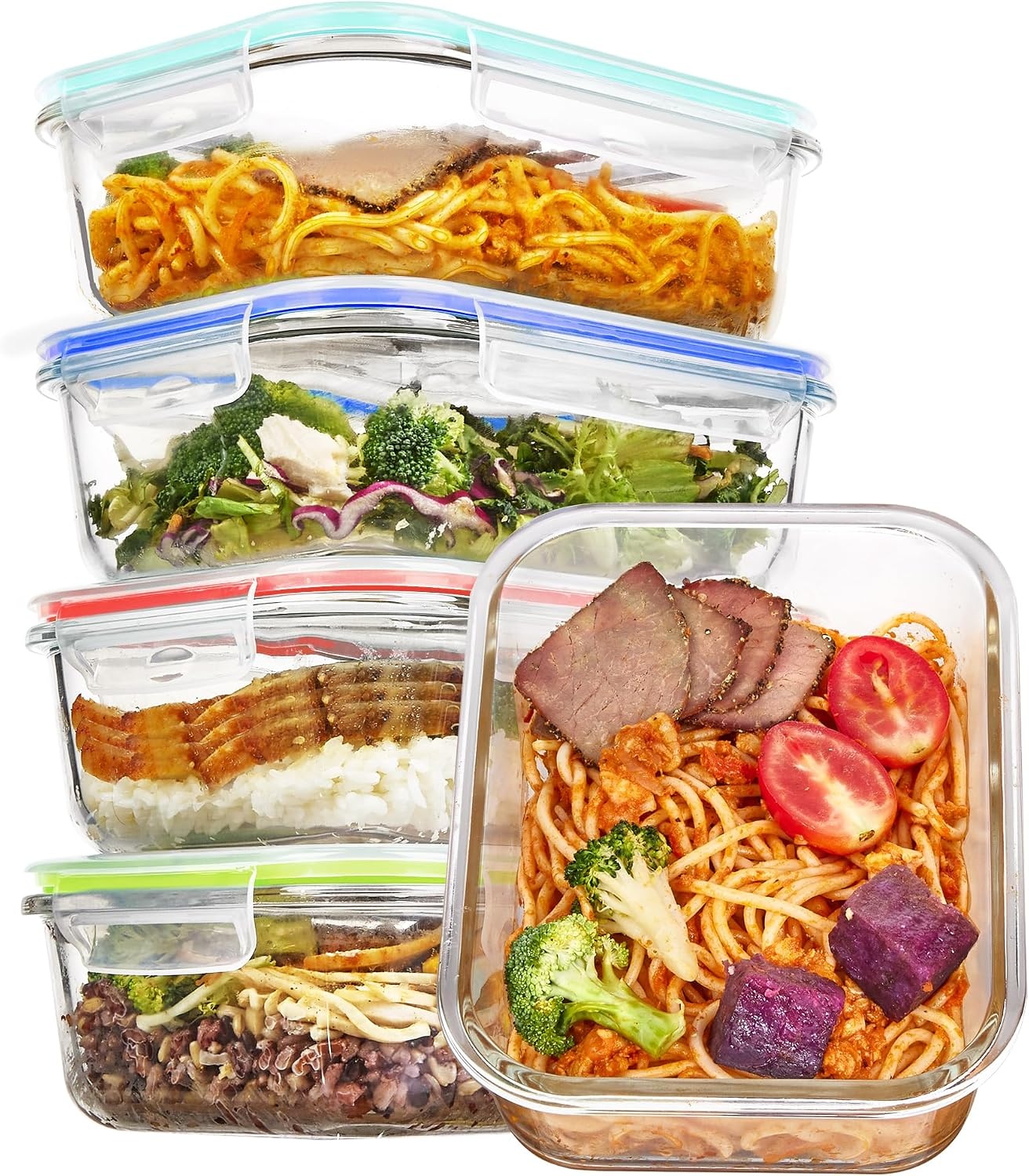 image:imageVtopmart 5Pack 30oz Glass Meal Prep Container Sets with Lids Grey Glass Food Storage Containers Snap Airtight Lid For Microwave Oven Freezer and Dishwasher Safe BPA FreeMulticolour