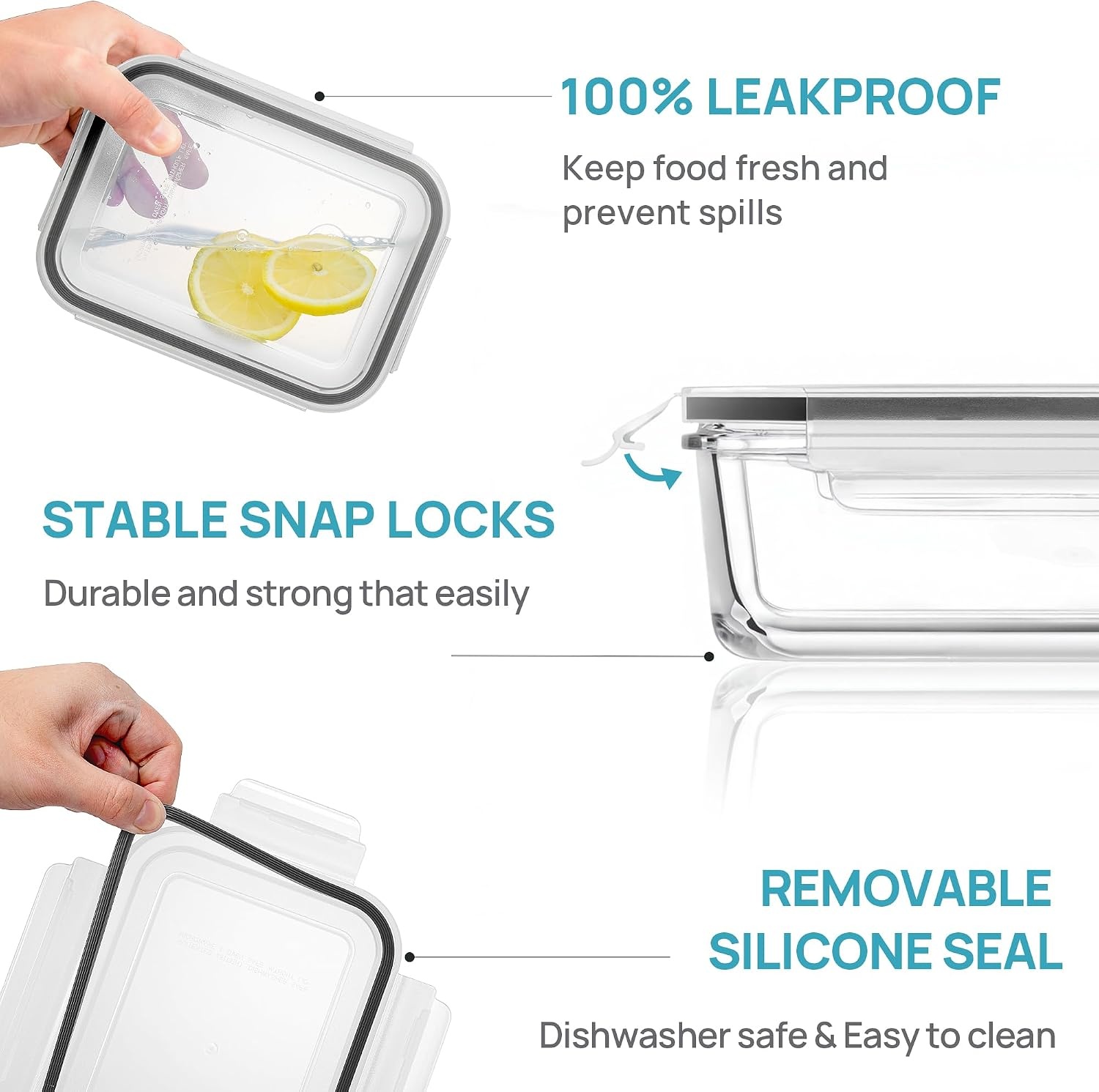 image:imageVtopmart 5Pack 30oz Glass Meal Prep Container Sets with Lids Grey Glass Food Storage Containers Snap Airtight Lid For Microwave Oven Freezer and Dishwasher Safe BPA FreeGrey