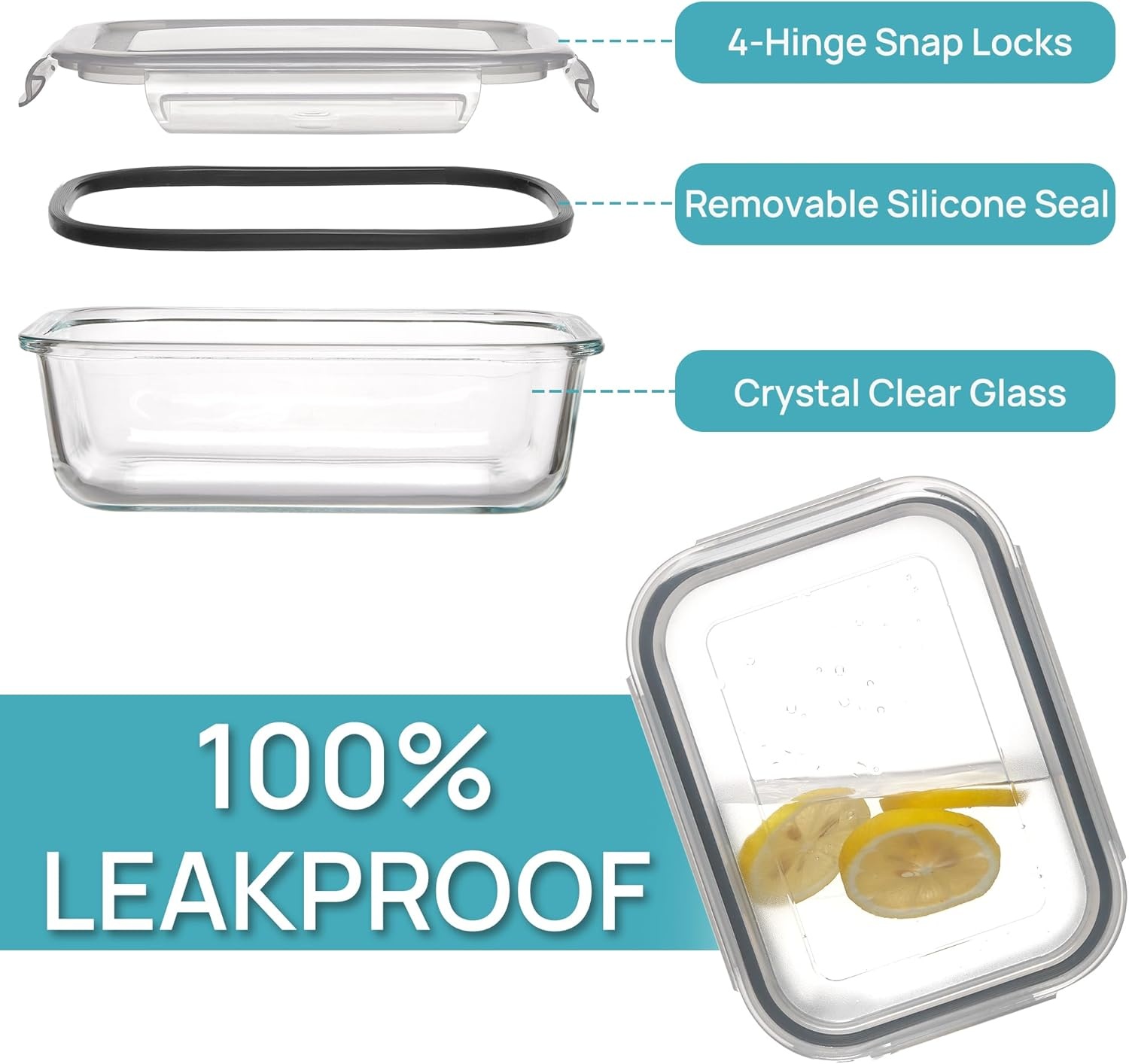 image:imageVtopmart 5Pack 30oz Glass Meal Prep Container Sets with Lids Grey Glass Food Storage Containers Snap Airtight Lid For Microwave Oven Freezer and Dishwasher Safe BPA FreeGrey