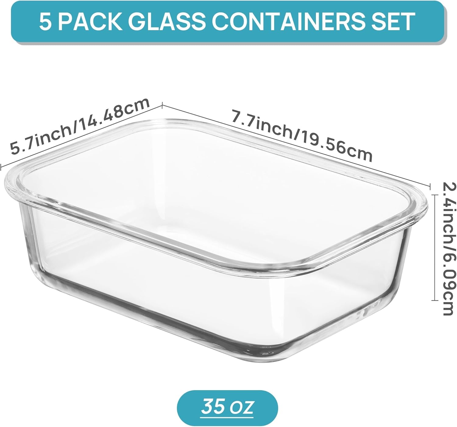 image:imageVtopmart 5Pack 30oz Glass Meal Prep Container Sets with Lids Grey Glass Food Storage Containers Snap Airtight Lid For Microwave Oven Freezer and Dishwasher Safe BPA FreeGreen