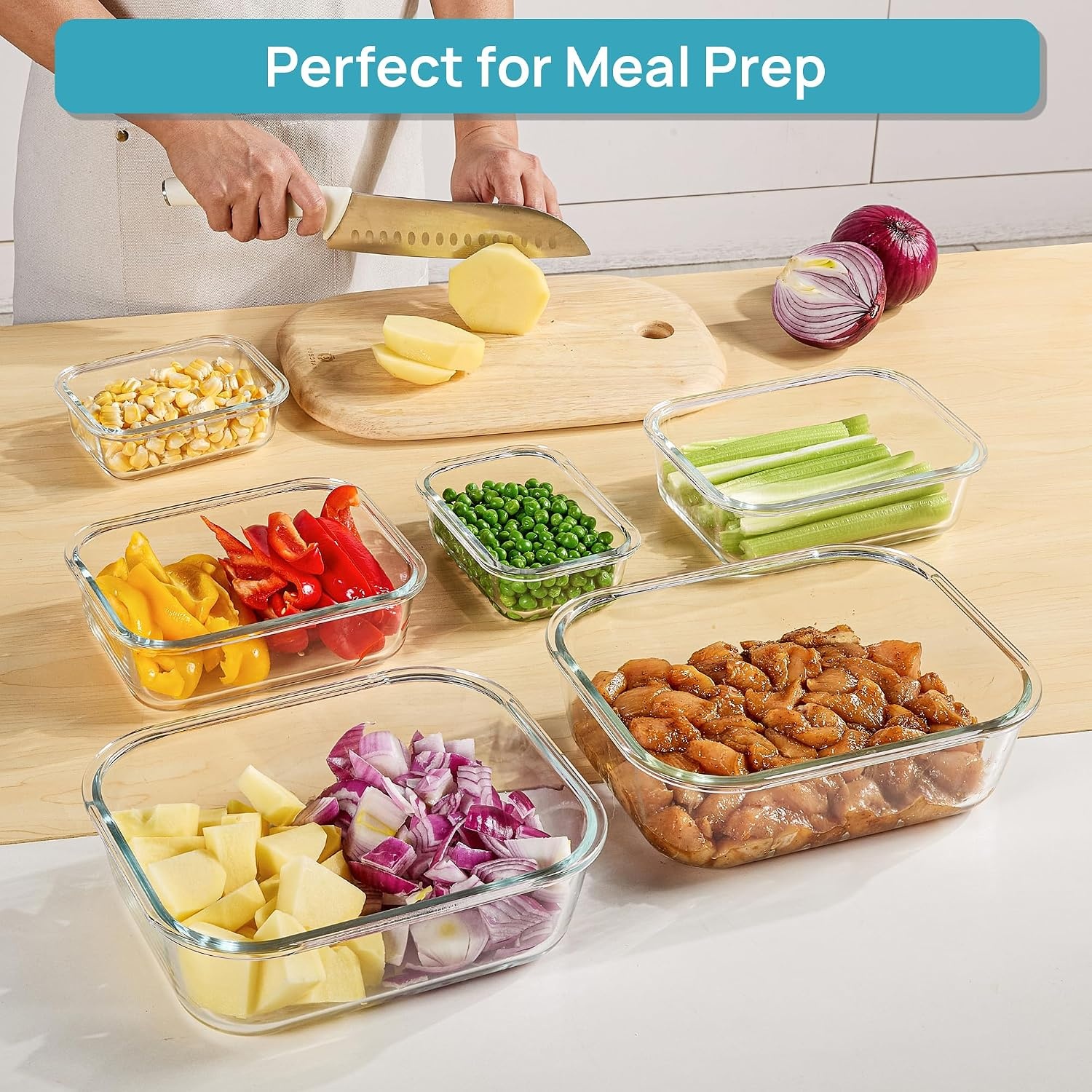 image:imageVtopmart 5Pack 30oz Glass Meal Prep Container Sets with Lids Grey Glass Food Storage Containers Snap Airtight Lid For Microwave Oven Freezer and Dishwasher Safe BPA FreeGrey