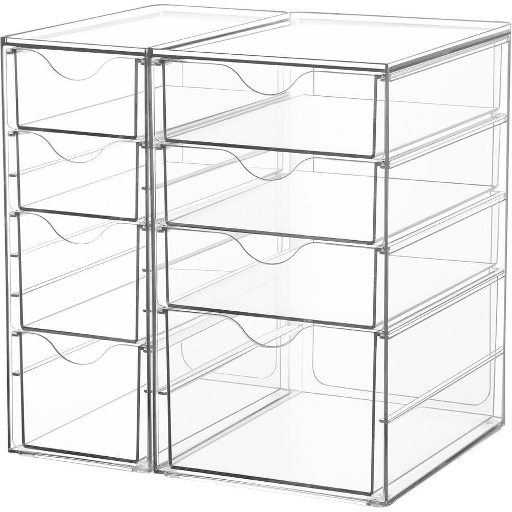 image:imageVtopmart 4 Set Acrylic Desk Organizer with 16 Drawers for Office Makeup  Clear Storage Drawers for Office Supplies Desktop Organization for Makeup Jewelry Art Crafts Bead Pen StationaryC