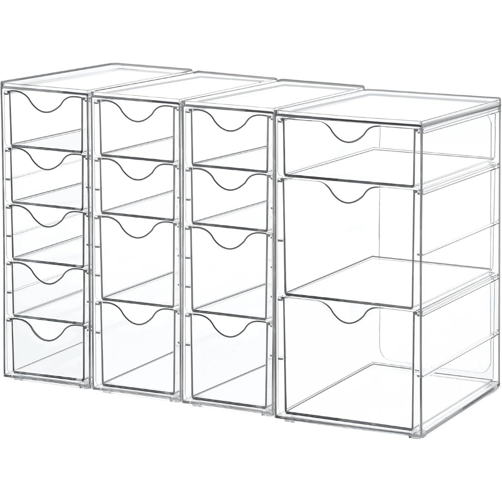image:imageVtopmart 4 Set Acrylic Desk Organizer with 16 Drawers for Office Makeup Clear Storage Drawers for Office Supplies Desktop Organization for Makeup Jewelry Art Crafts Bead Pen StationaryB