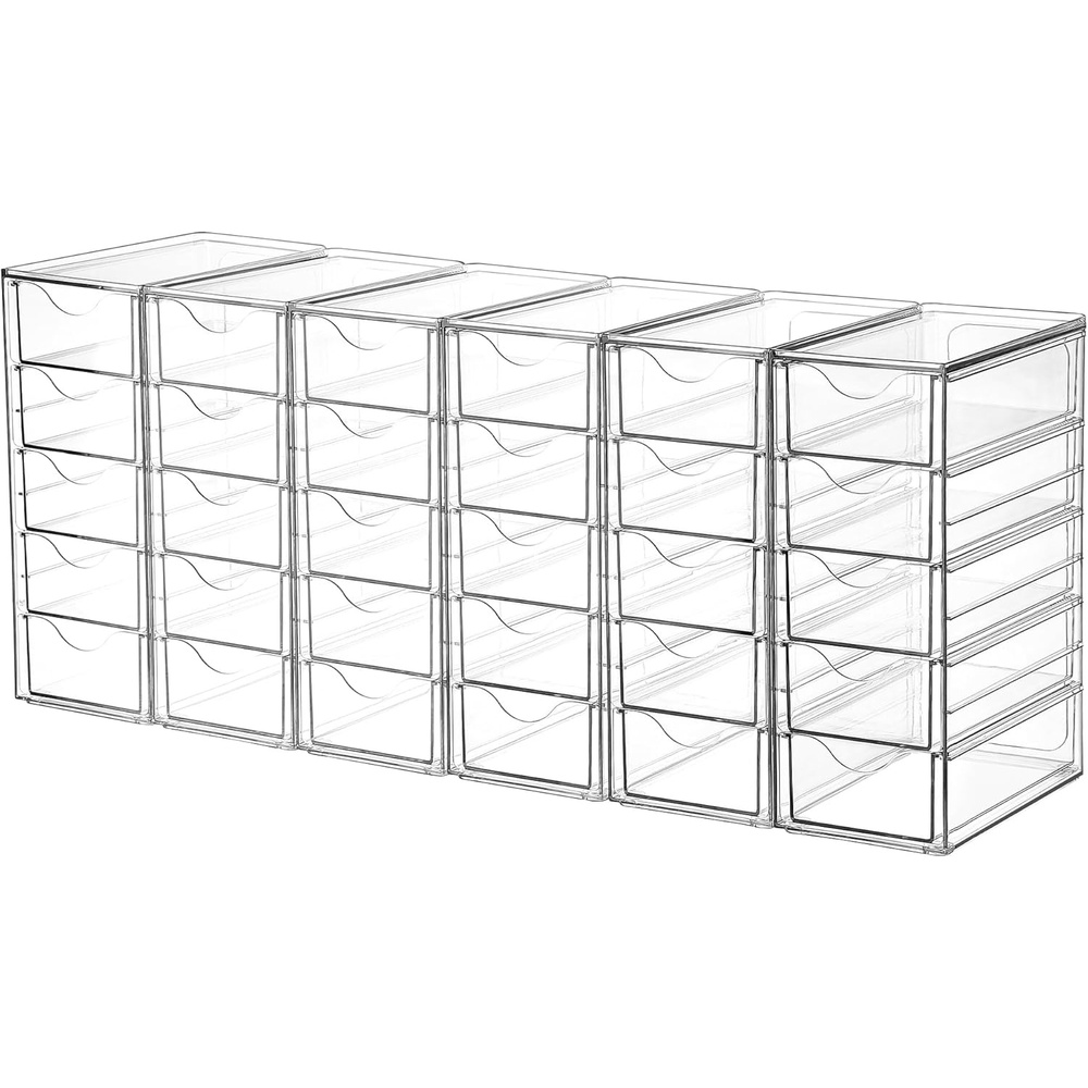 image:imageVtopmart 4 Set Acrylic Desk Organizer with 16 Drawers for Office Makeup Clear Storage Drawers for Office Supplies Desktop Organization for Makeup Jewelry Art Crafts Bead Pen StationaryD