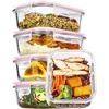 Vtopmart 5Pack 30oz Glass Meal Prep Container Sets with Lids, Grey | Glass Food Storage Containers, Snap Airtight Lid, For Microwave, Oven, Freezer and Dishwasher Safe, BPA Free(Pink)