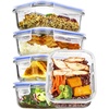 Vtopmart 5Pack 30oz Glass Meal Prep Container Sets with Lids, Grey | Glass Food Storage Containers, Snap Airtight Lid, For Microwave, Oven, Freezer and Dishwasher Safe, BPA Free(Blue)