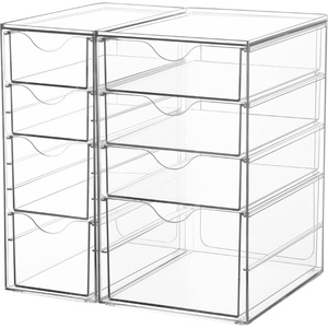 Vtopmart 4 Set Acrylic Desk Organizer with 16 Drawers for Office, Makeup | Clear Storage Drawers for Office Supplies, Desktop Organization for Makeup, Jewelry, Art Crafts, Bead, Pen, Stationary(C)