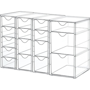 Vtopmart 4 Set Acrylic Desk Organizer with 16 Drawers for Office, Makeup | Clear Storage Drawers for Office Supplies, Desktop Organization for Makeup, Jewelry, Art Crafts, Bead, Pen, Stationary(B)