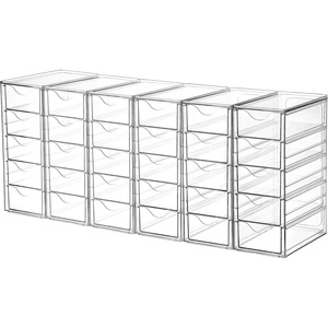 Vtopmart 4 Set Acrylic Desk Organizer with 16 Drawers for Office, Makeup | Clear Storage Drawers for Office Supplies, Desktop Organization for Makeup, Jewelry, Art Crafts, Bead, Pen, Stationary(D)