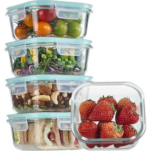 Vtopmart 5Pack 30oz Glass Meal Prep Container Sets with Lids, Grey | Glass Food Storage Containers, Snap Airtight Lid, For Microwave, Oven, Freezer and Dishwasher Safe, BPA Free(Green)