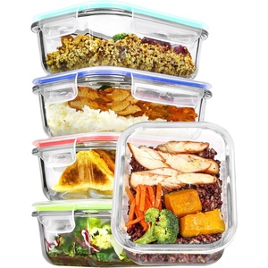 Vtopmart 5Pack 30oz Glass Meal Prep Container Sets with Lids, Grey | Glass Food Storage Containers, Snap Airtight Lid, For Microwave, Oven, Freezer and Dishwasher Safe, BPA Free(Multicolour)