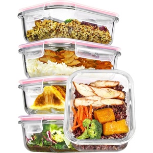 Vtopmart 5Pack 30oz Glass Meal Prep Container Sets with Lids, Grey | Glass Food Storage Containers, Snap Airtight Lid, For Microwave, Oven, Freezer and Dishwasher Safe, BPA Free(Pink)