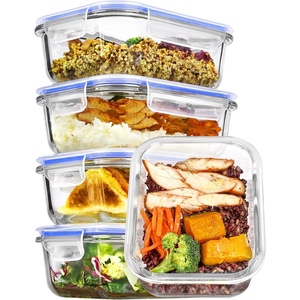 Vtopmart 5Pack 30oz Glass Meal Prep Container Sets with Lids, Grey | Glass Food Storage Containers, Snap Airtight Lid, For Microwave, Oven, Freezer and Dishwasher Safe, BPA Free(Blue)